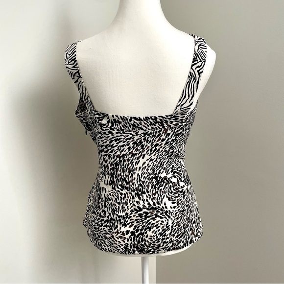 Vintage Y2K Tahari 100% Silk Babydoll Black and White Animal Print Tank Top - Picture 2 of 8